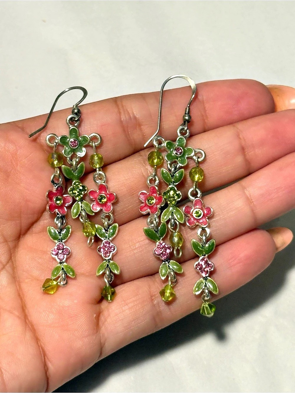 Vintage Sterling Floral Dangle Earrings